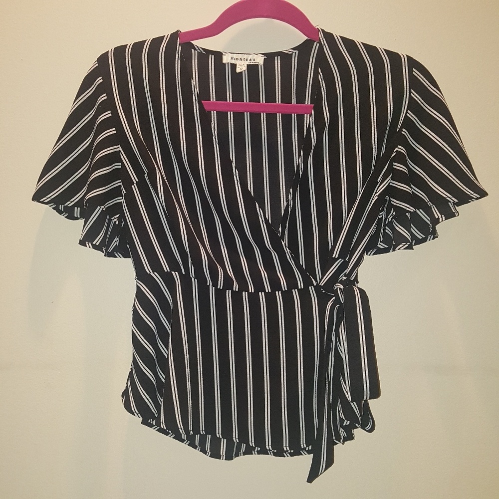 Black and White Wrap Blouse